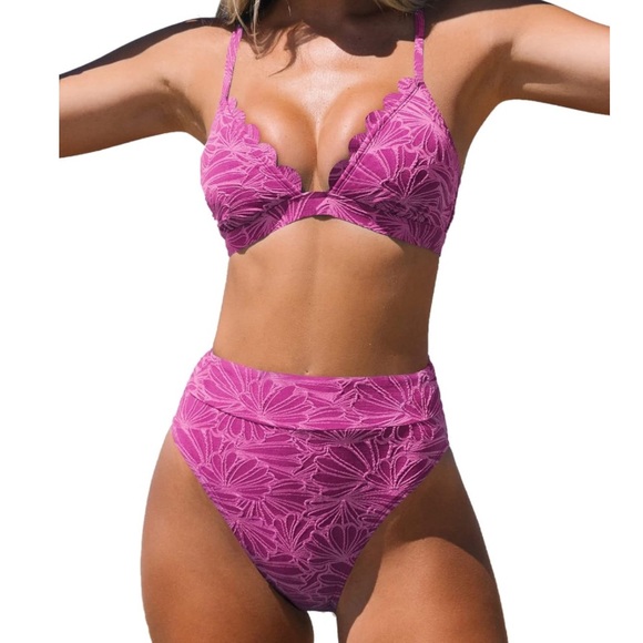 CUPSHE Medium Bikini Set High Waisted Scalloped V Neck - Picture 1 of 6